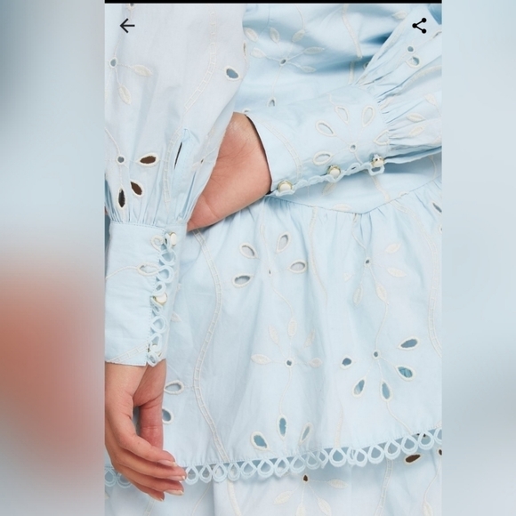 NWT RIVER ISLAND embroidery eyelet baby blue  dress US 6 - Picture 4 of 16